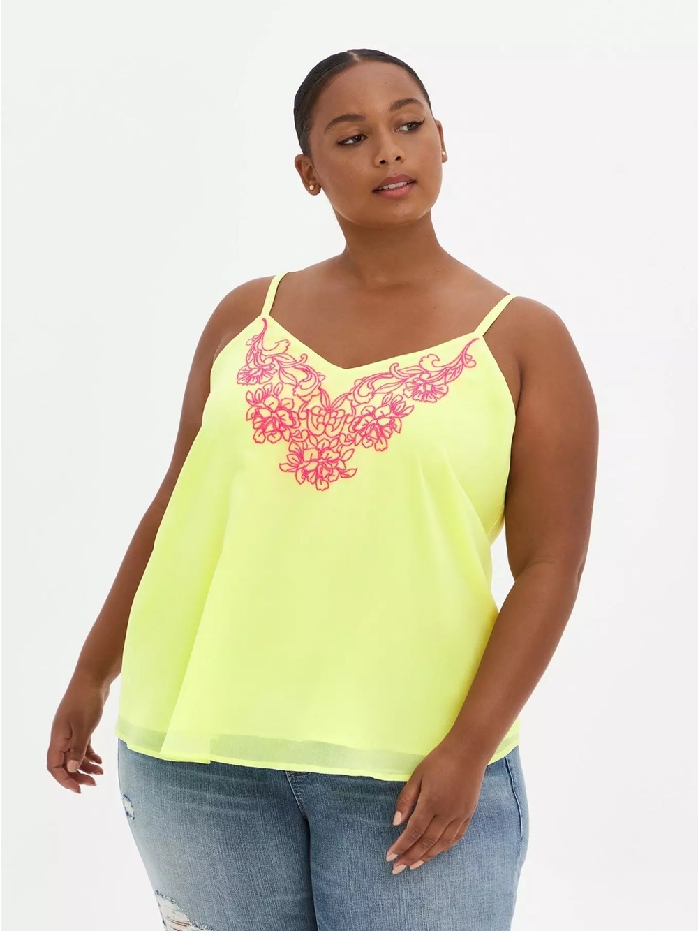 NWT Torrid Sophie Chiffon Embroidered Swing Camisole Top Blouse Size 1 Flowy Y11